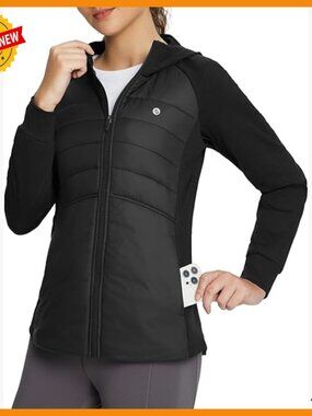 Women's Running Winter Jacket Hood Lightweight Insulated Puffer Zip Pockets